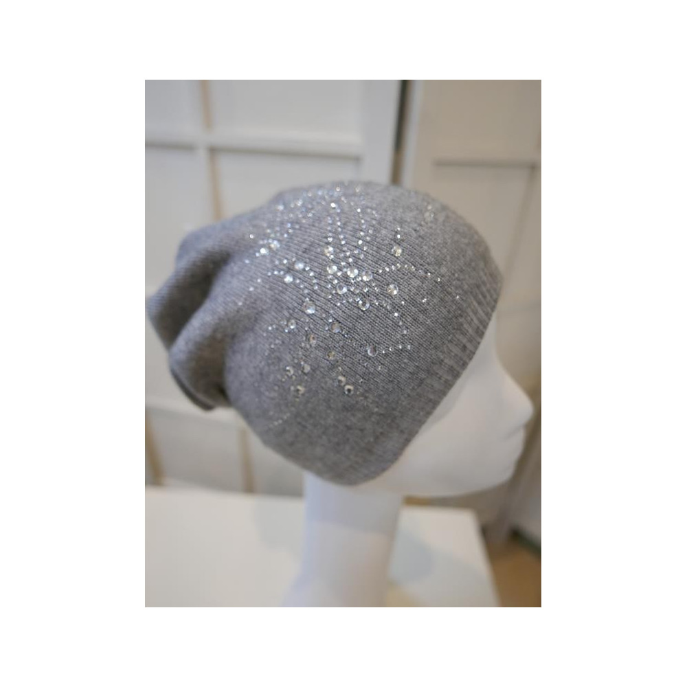Szary melanż czapka z cyrkoniami akryl
