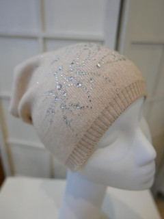 Jasny beż czapka z cyrkoniami akryl