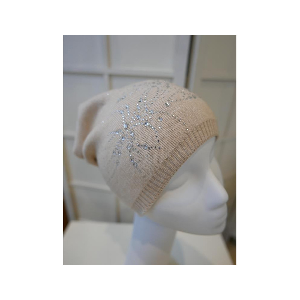 Jasny beż czapka z cyrkoniami akryl