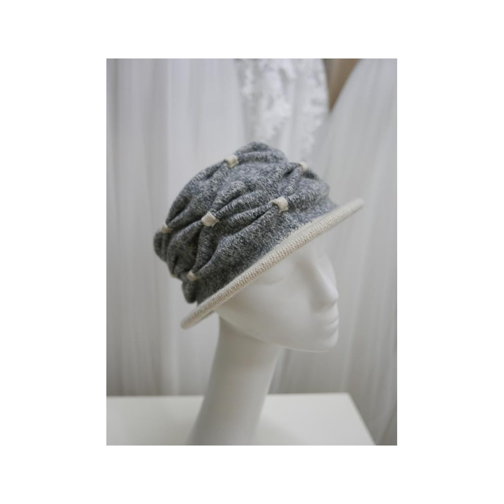 Szaro śmietankowy kapelusz dzianina wełniana 56-59 cm