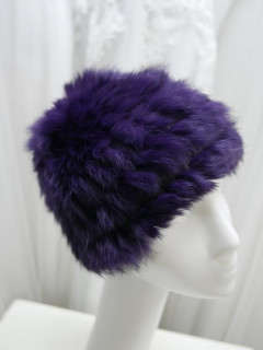 Fioletowa czapka futro naturalne królicze i akryl 54-56 cm