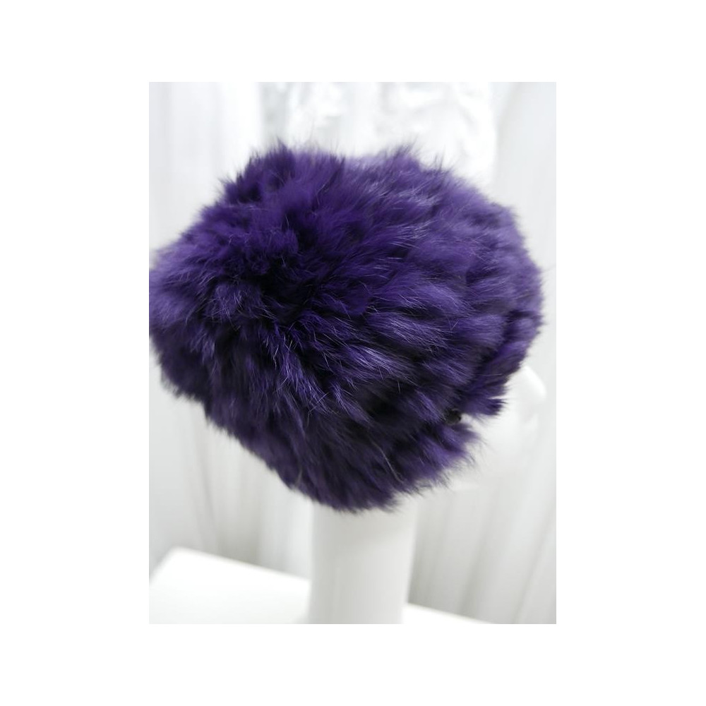 Fioletowa czapka futro naturalne królicze i akryl 54-56 cm