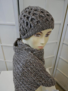 Brąz melanż komplet czapka i komin