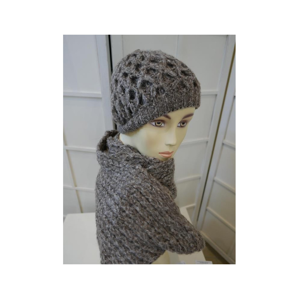 Brąz melanż komplet czapka i komin