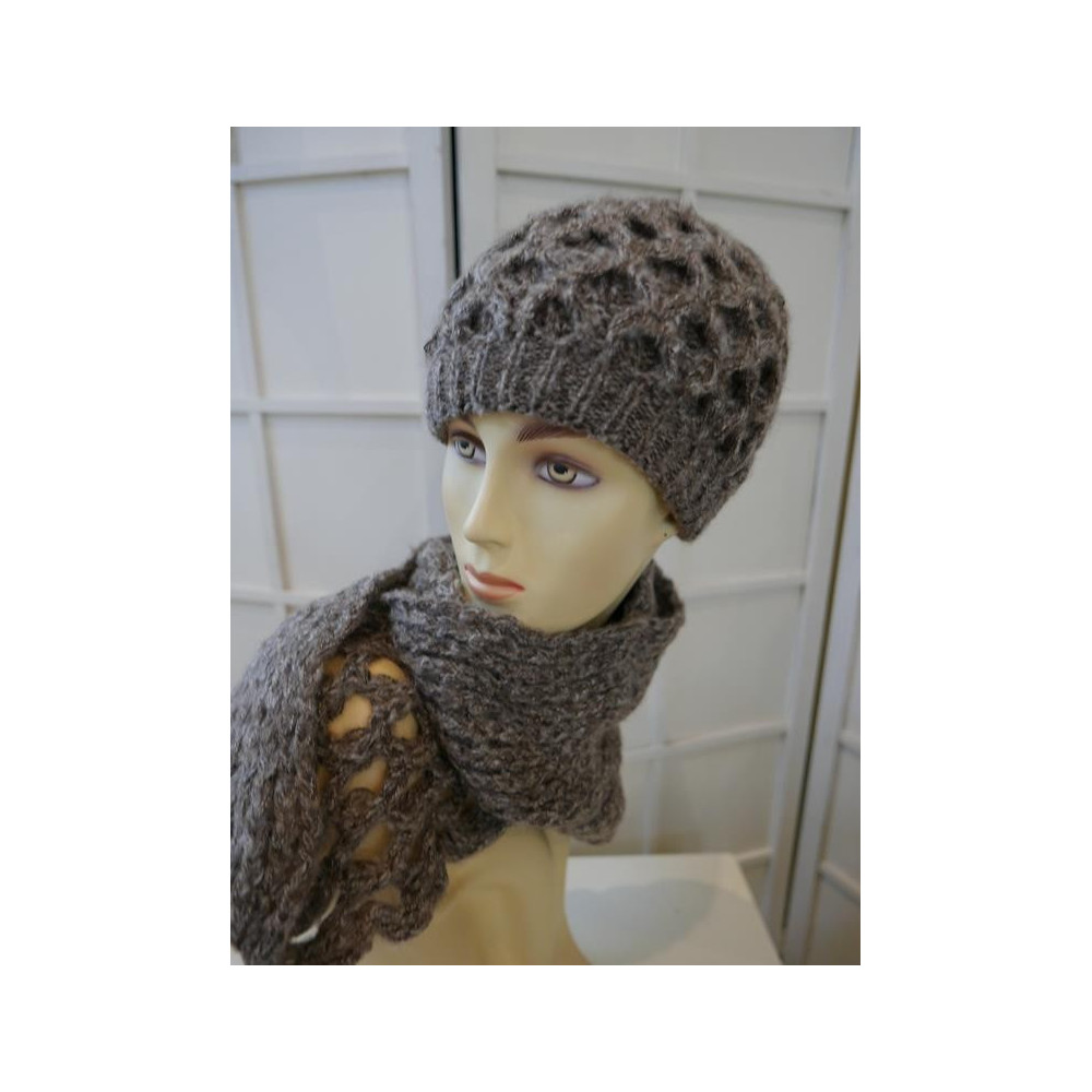 Brąz melanż komplet czapka i komin