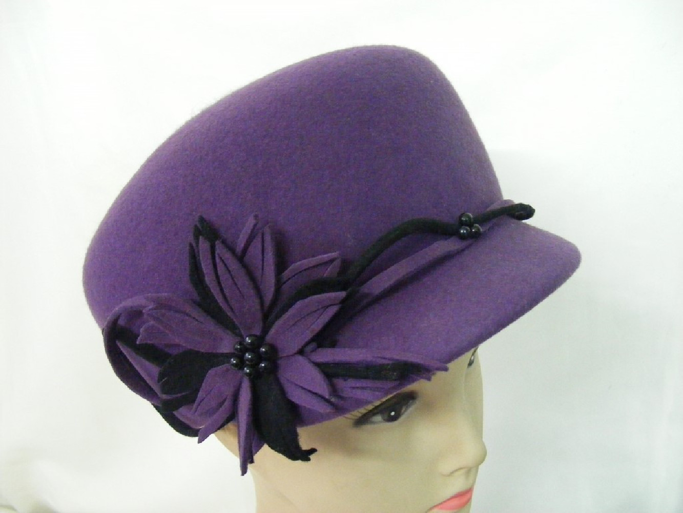 Nadia - fioletowy kaszkiet, oficerka filc 54-57 cm