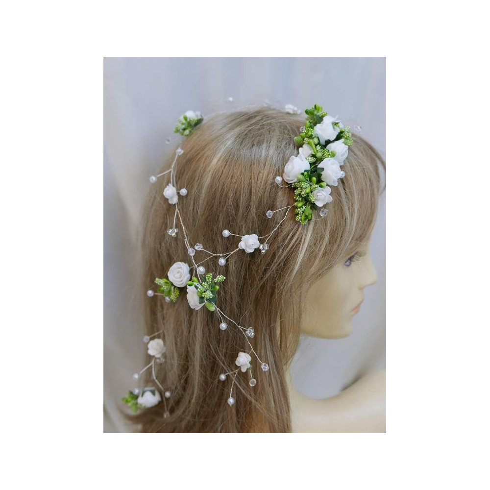 Biało - zielony wianek girlanda, wężyk z kwiatów 88 cm