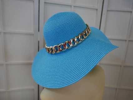 Turkusowy słomkowy letni  kapelusz do 57 cm