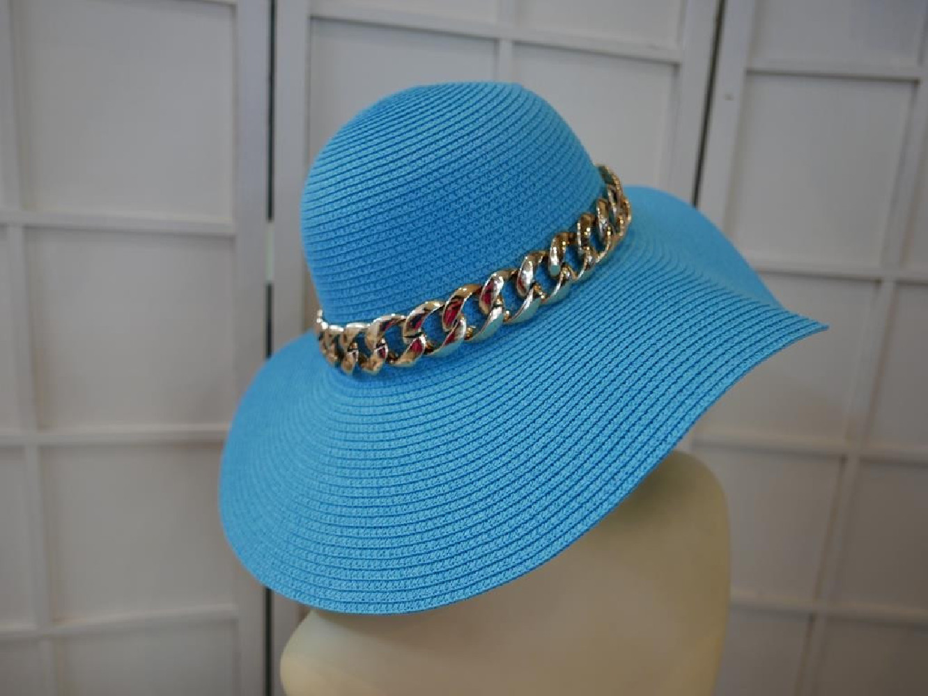 Turkusowy słomkowy letni  kapelusz do 57 cm