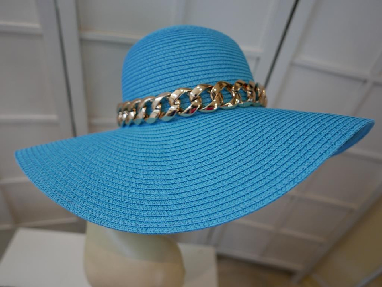 Turkusowy słomkowy letni  kapelusz do 57 cm