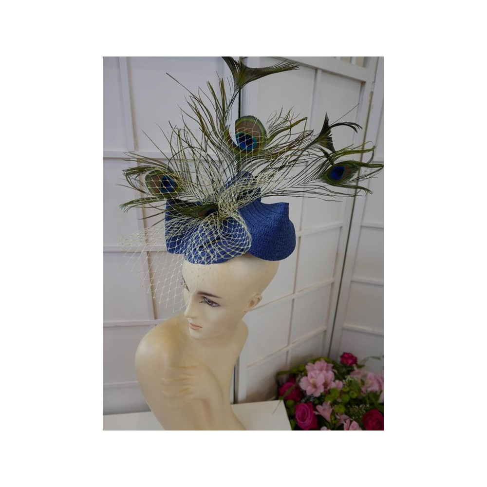 Granatowy mini toczek fascynator z piórami