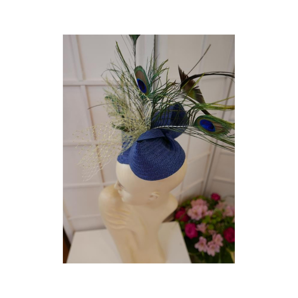 Granatowy mini toczek fascynator z piórami