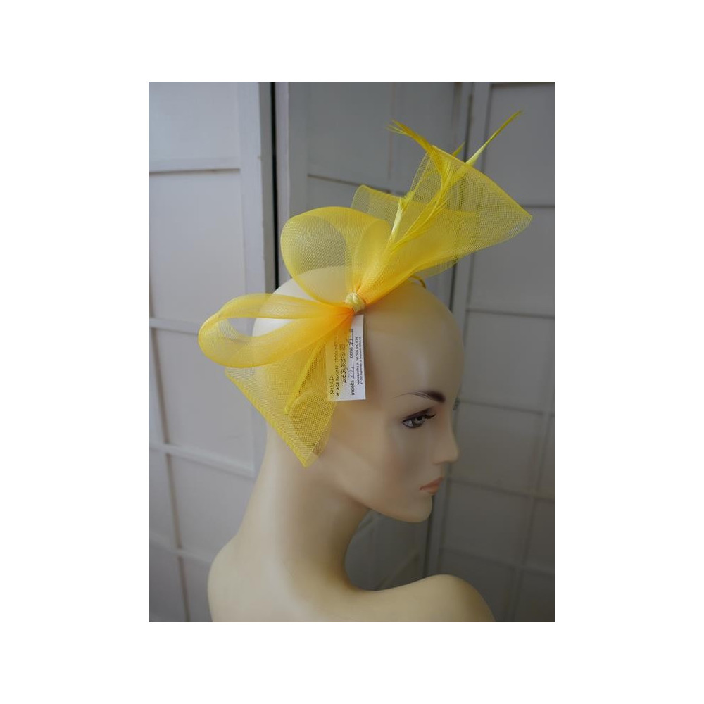 Żółty z piórami fascynator opaska z crin