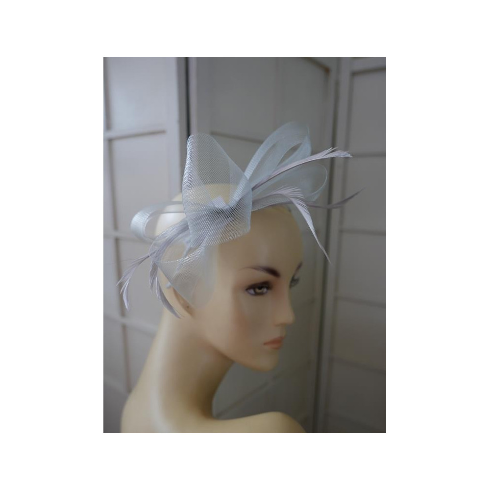 Szary z piórami fascynator opaska z crin