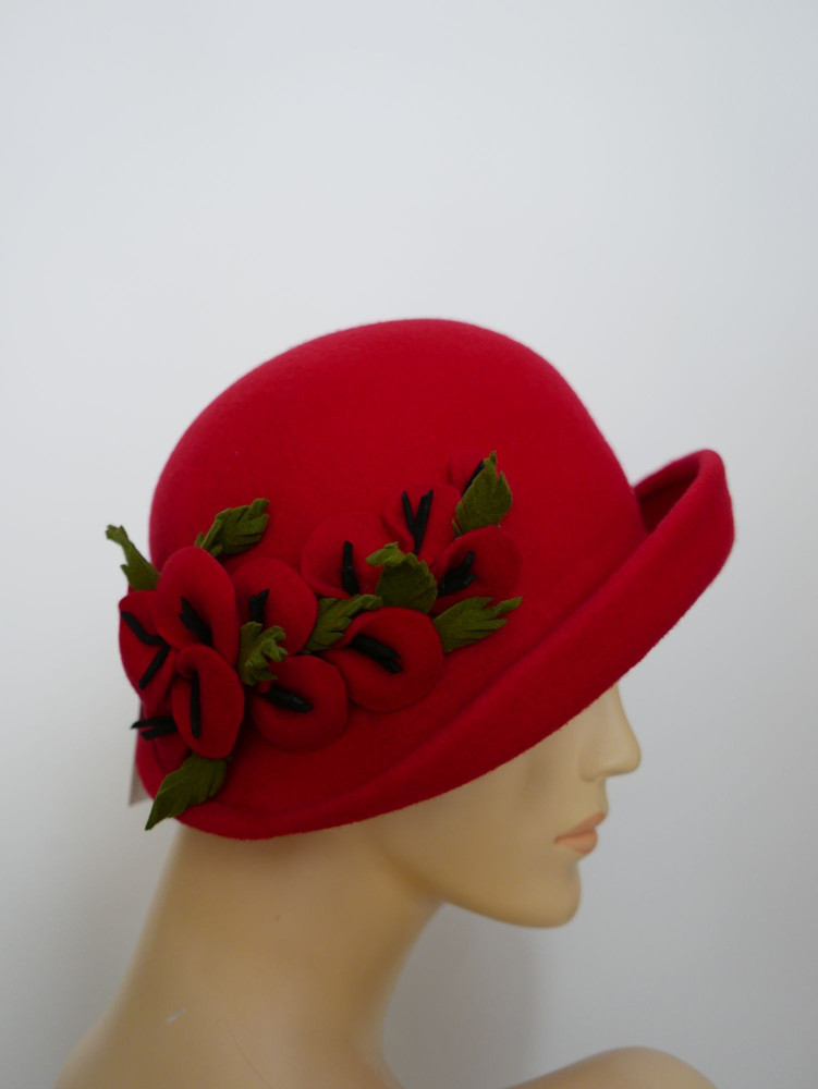Pola Negri czerwony kapelusz filcowy w stylu retro 54-57 cm | Zuwika Design