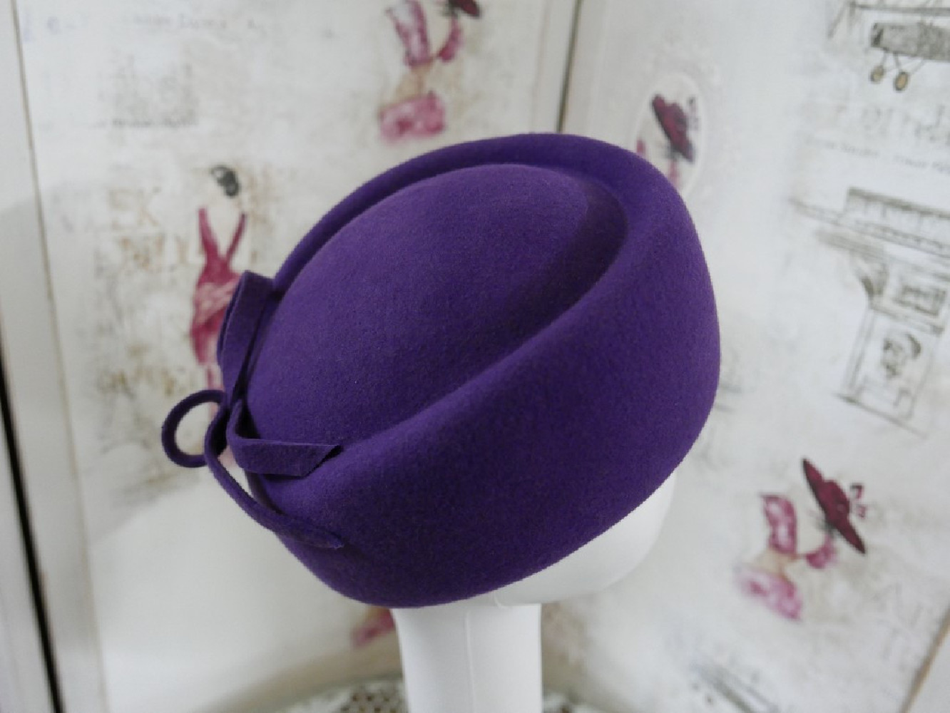 Olga fioletowy filcowy toczek 53 -56 cm