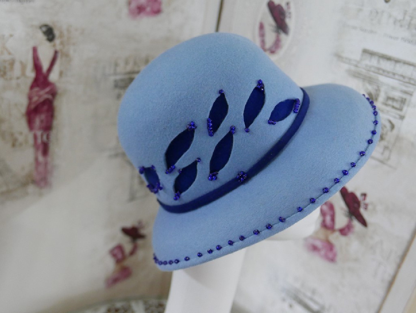 Lena niebieski kapelusz filcowy 53-56 cm