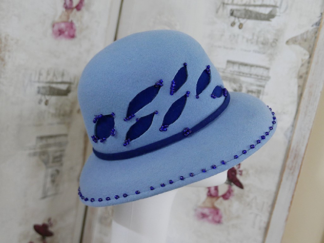 Lena niebieski kapelusz filcowy 53-56 cm