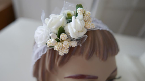 Biało kremowa opaska chrzest niemowlęca elastyczna