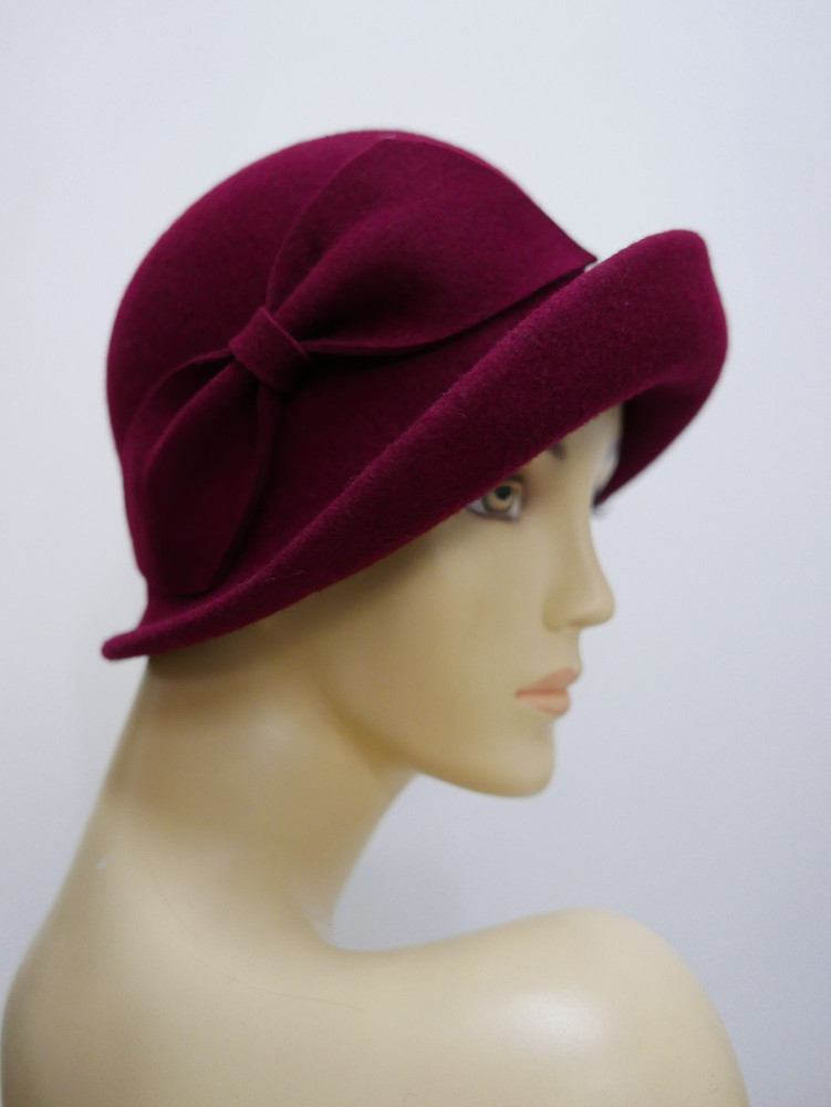 Pola Negri bordowy kapelusz filcowy w stylu retro 54-57 cm | Zuwika Design