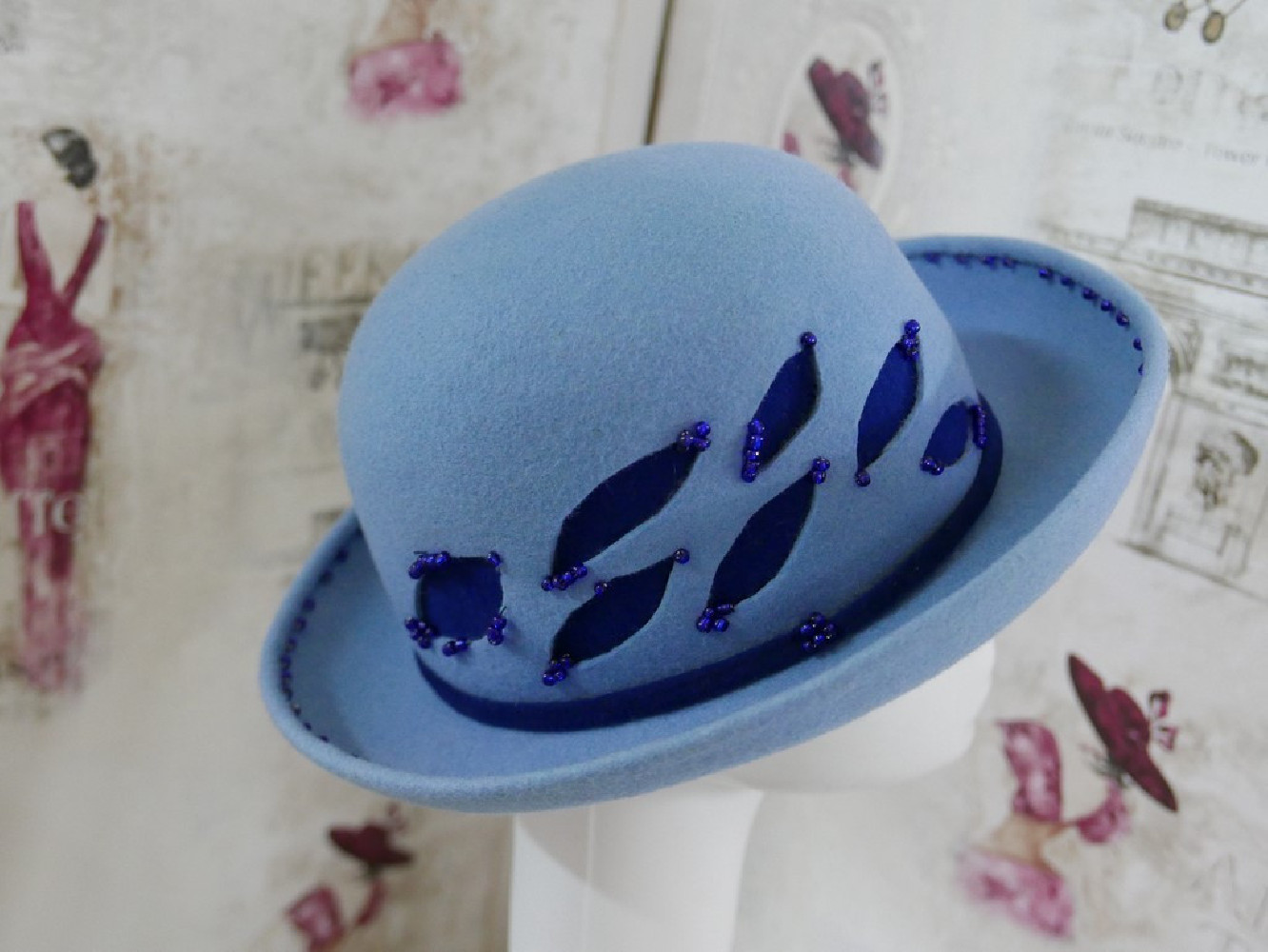 Lena niebieski kapelusz filcowy 53-56 cm