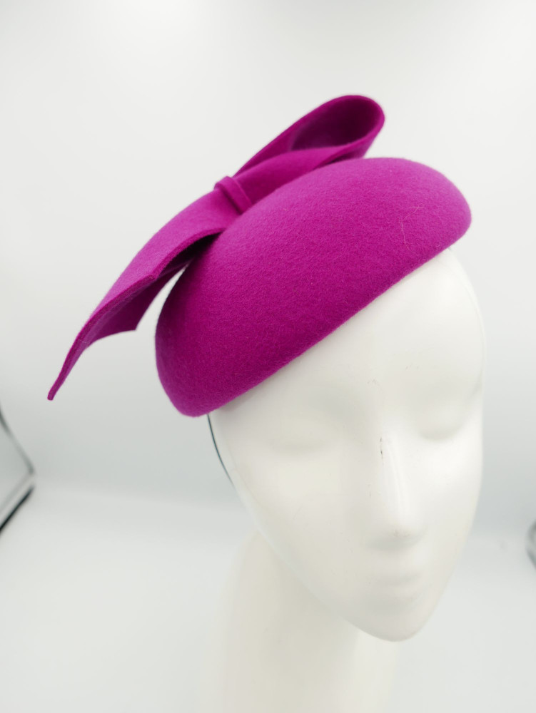 Walentyna, fuksja mini beret filcowy z kokardą | Zuwika Design