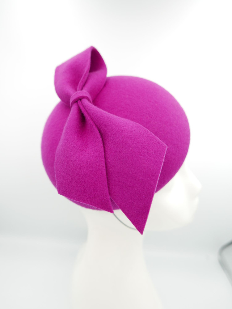 Walentyna, fuksja mini beret filcowy z kokardą | Zuwika Design