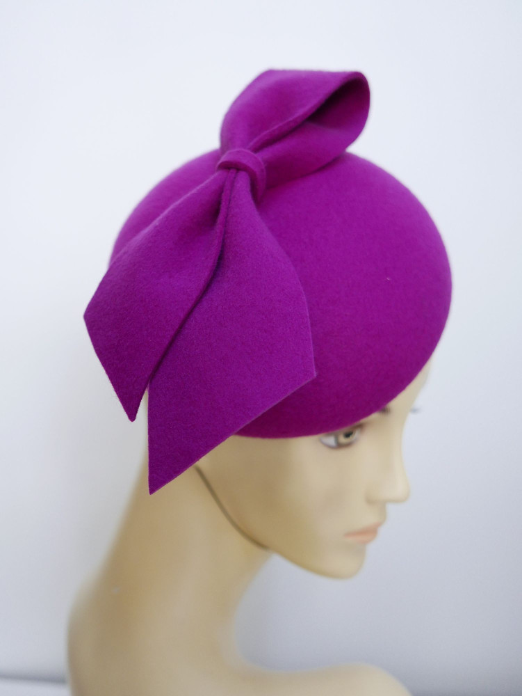 Walentyna, fuksja mini beret filcowy z kokardą | Zuwika Design