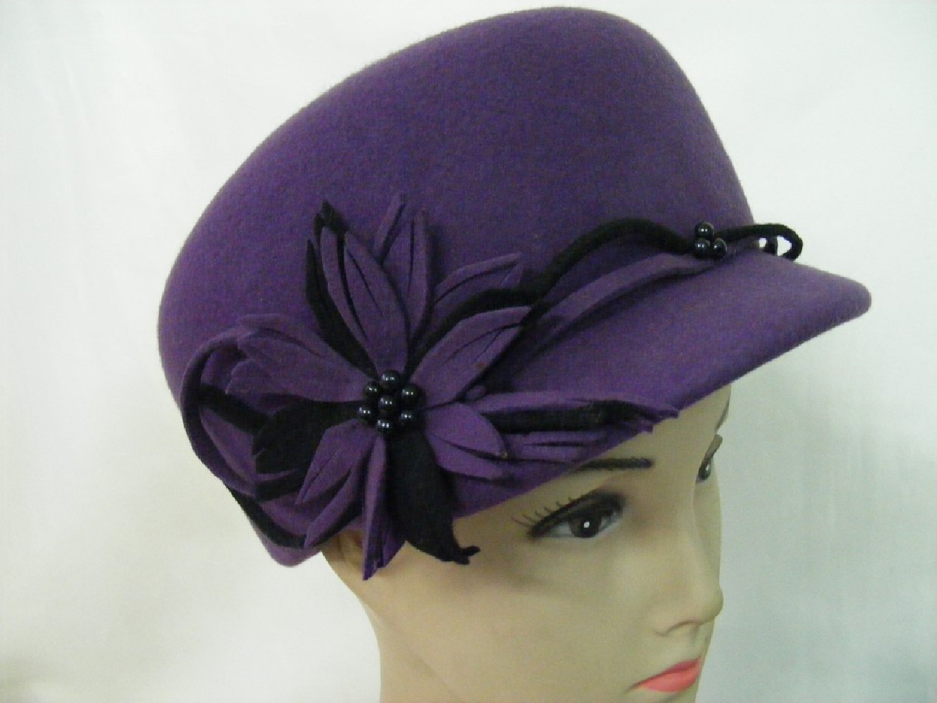 Nadia - fioletowy kaszkiet, oficerka filc 54-57 cm