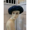 Cecylia niebieski kapelusz z piór z woalką Vintage 53-56 cm
