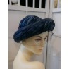 Cecylia niebieski kapelusz z piór z woalką Vintage 53-56 cm