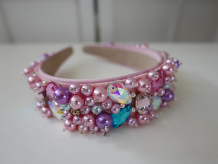 Różowe perły przepaska szer. 4 cm