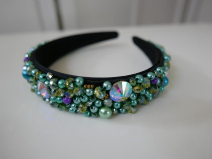 Zielone perły przepaska szer. 3 cm