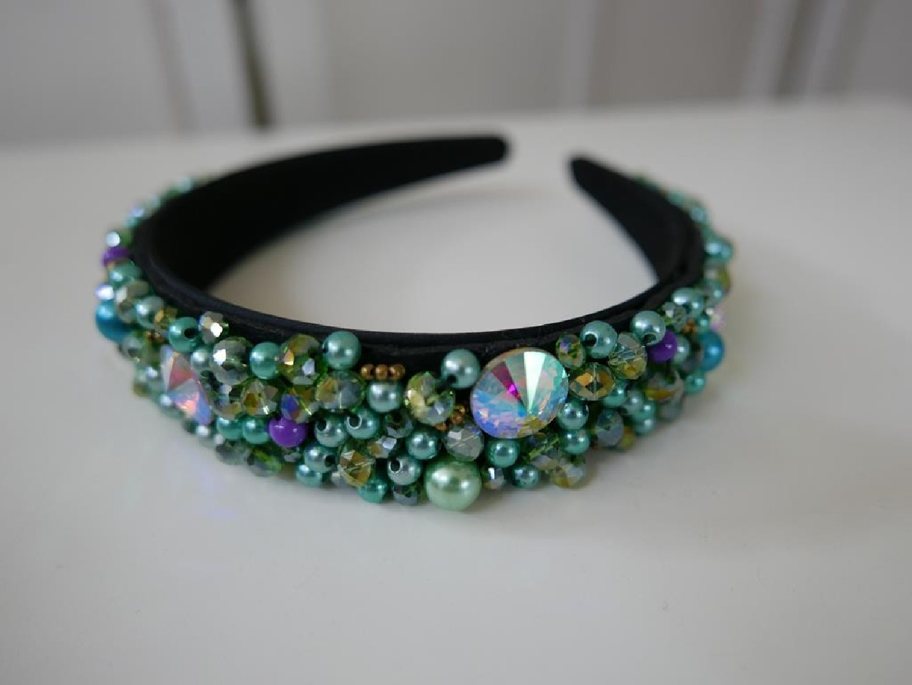 Zielone perły przepaska szer. 3 cm