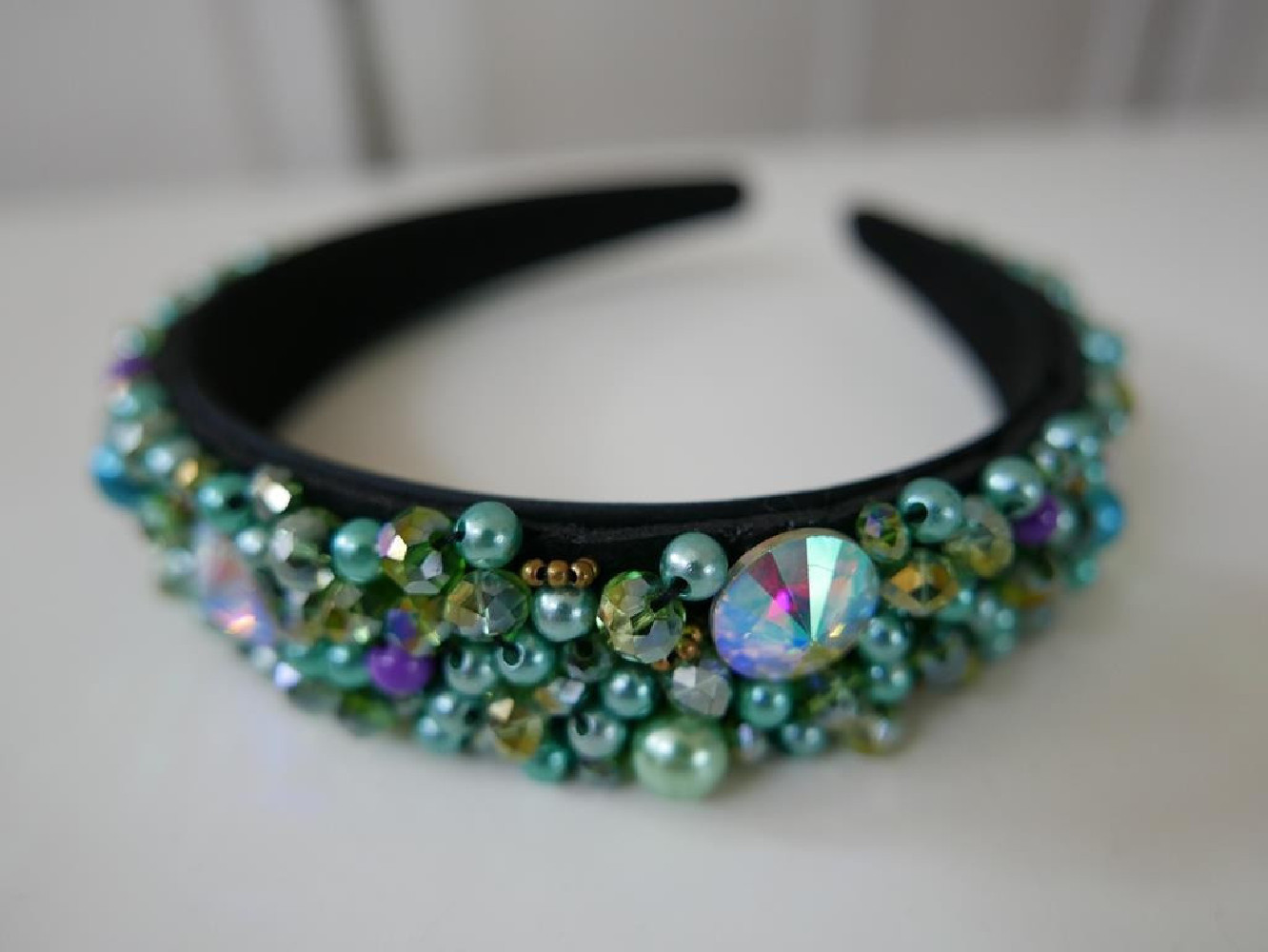 Zielone perły przepaska szer. 3 cm