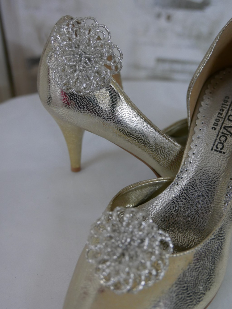 Klipsy do butów srebrne rozetki szkło