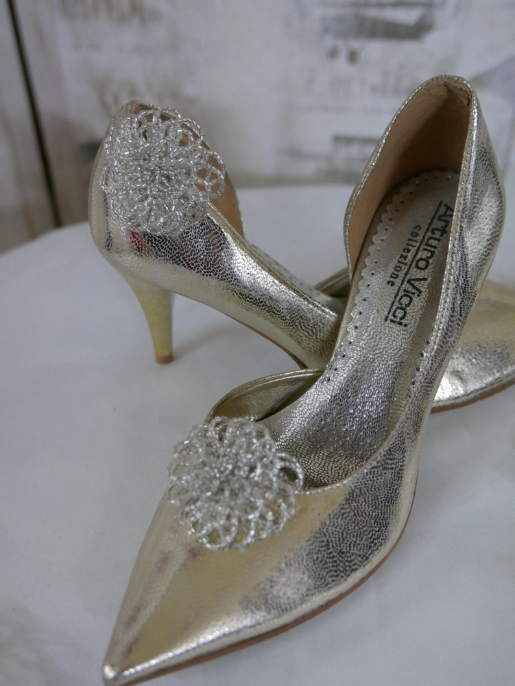 Klipsy do butów srebrne rozetki szkło