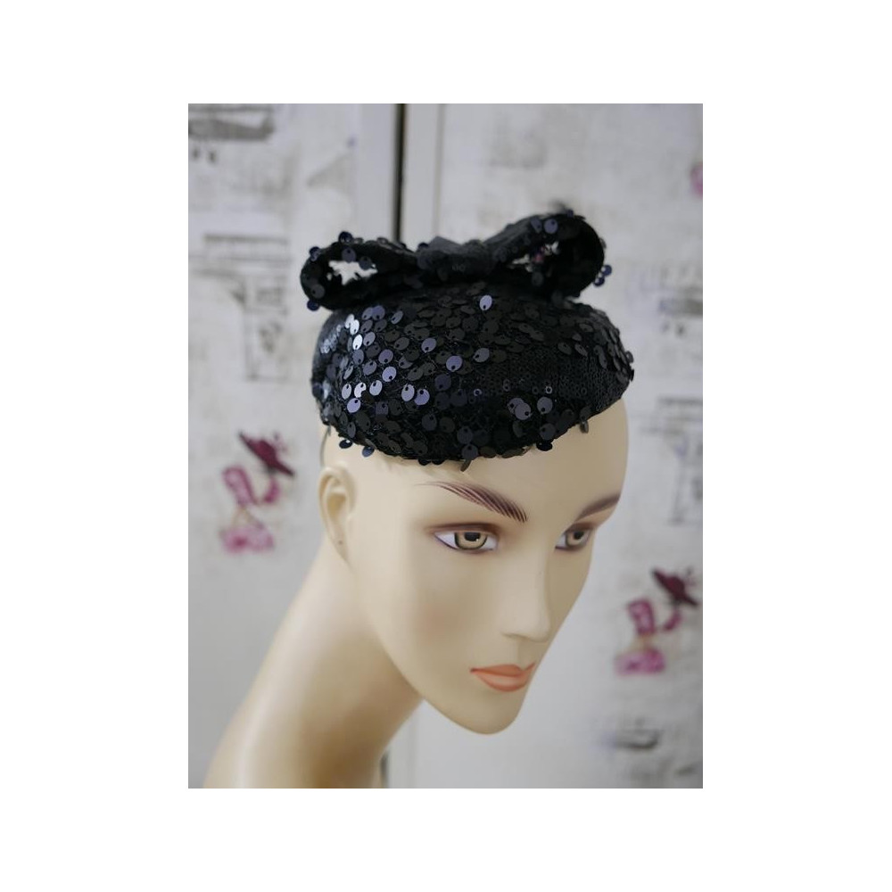 Czarne cekiny mat mini toczek fascynator