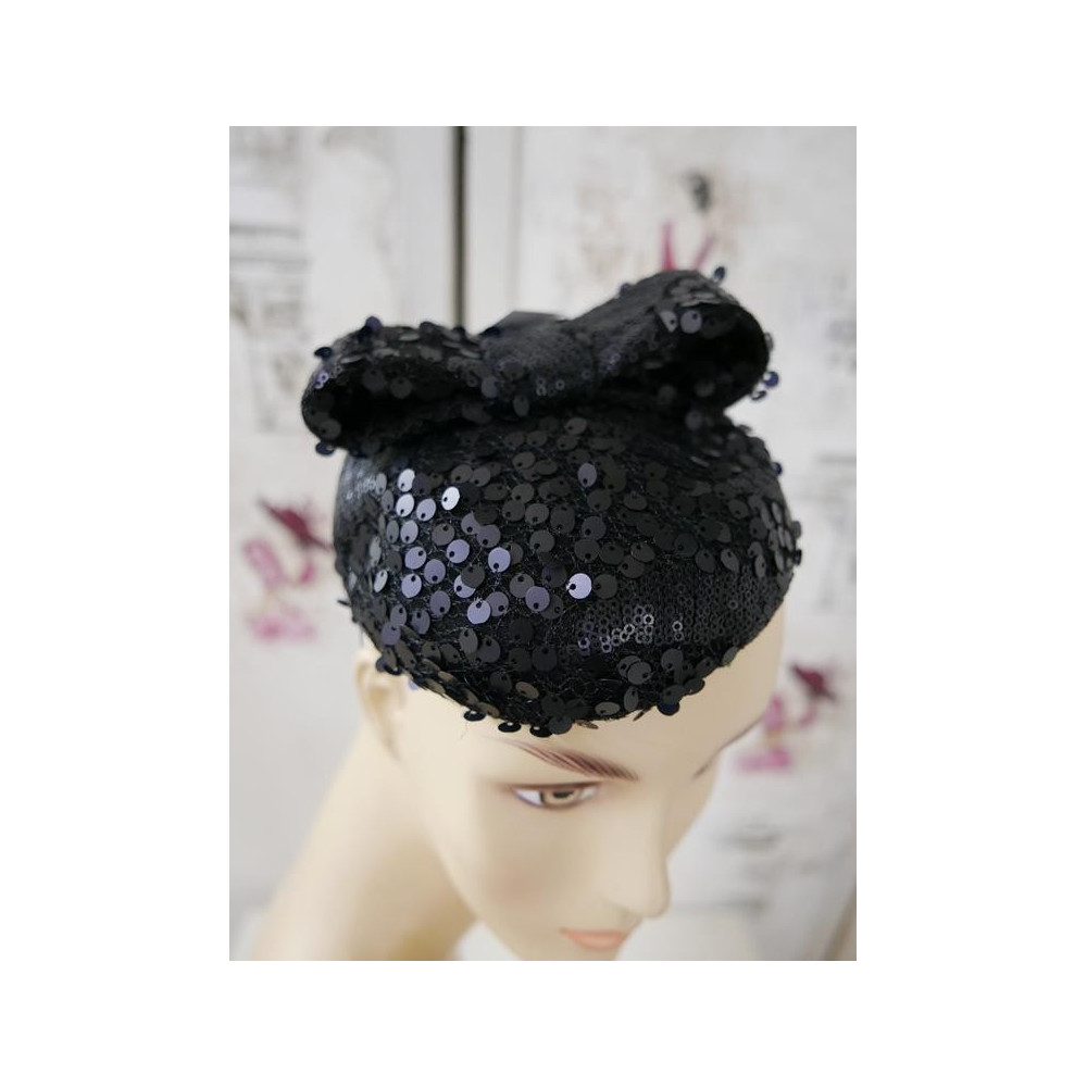Czarne cekiny mat mini toczek fascynator