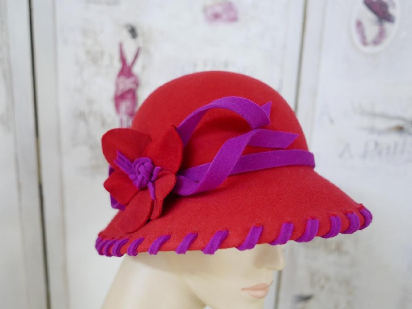 Arleta czerwony z fuksją kapelusz filc 54-57cm