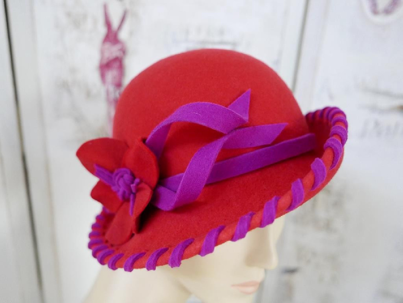 Arleta czerwony z fuksją kapelusz filc 54-57cm
