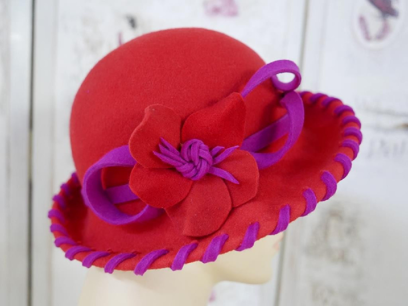 Arleta czerwony z fuksją kapelusz filc 54-57cm