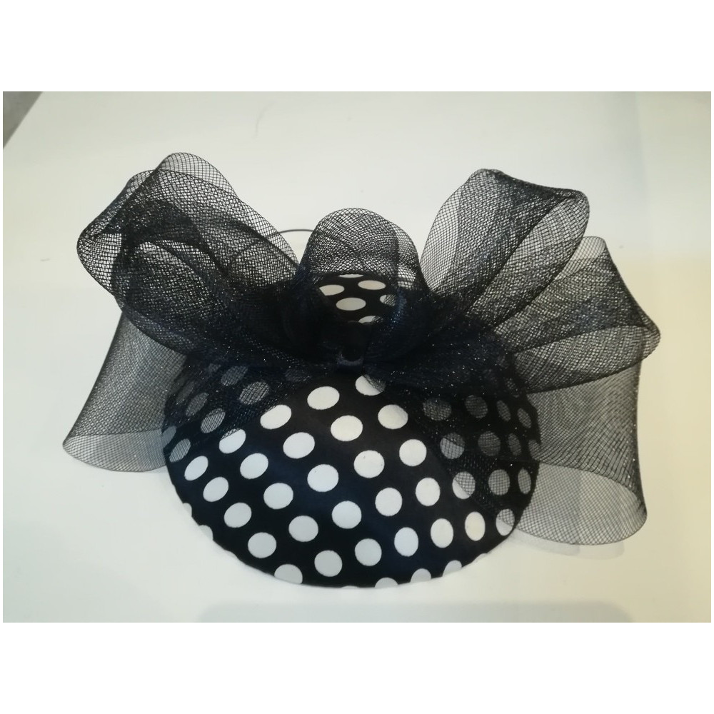 Biało czarny w groszki mini toczek fascynator