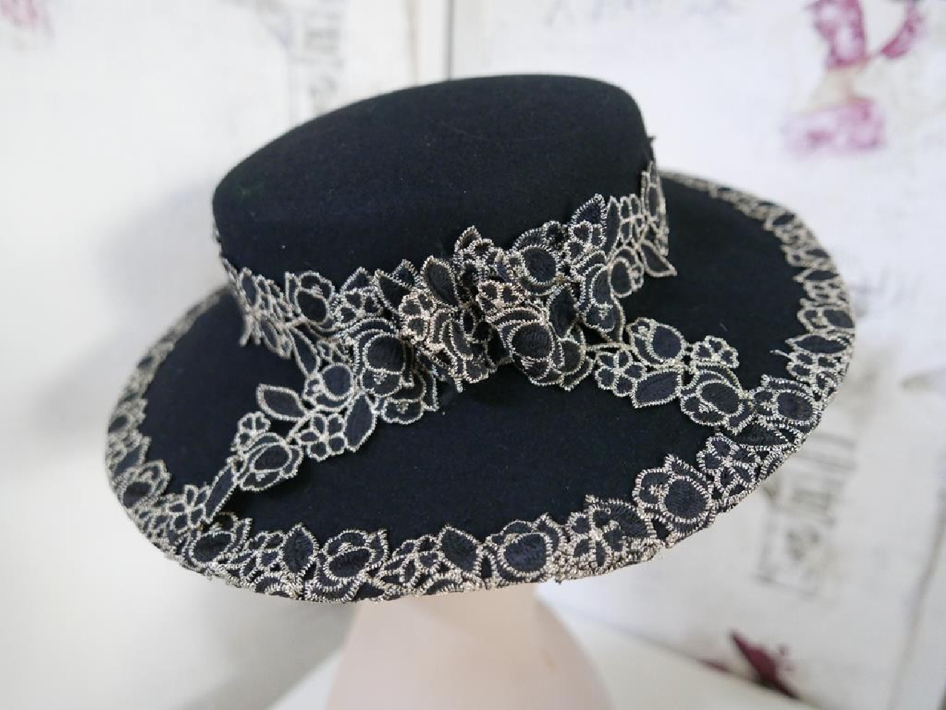 Selena czarny hiszpański kanotier, kapelusz filcowy r uniwersalny