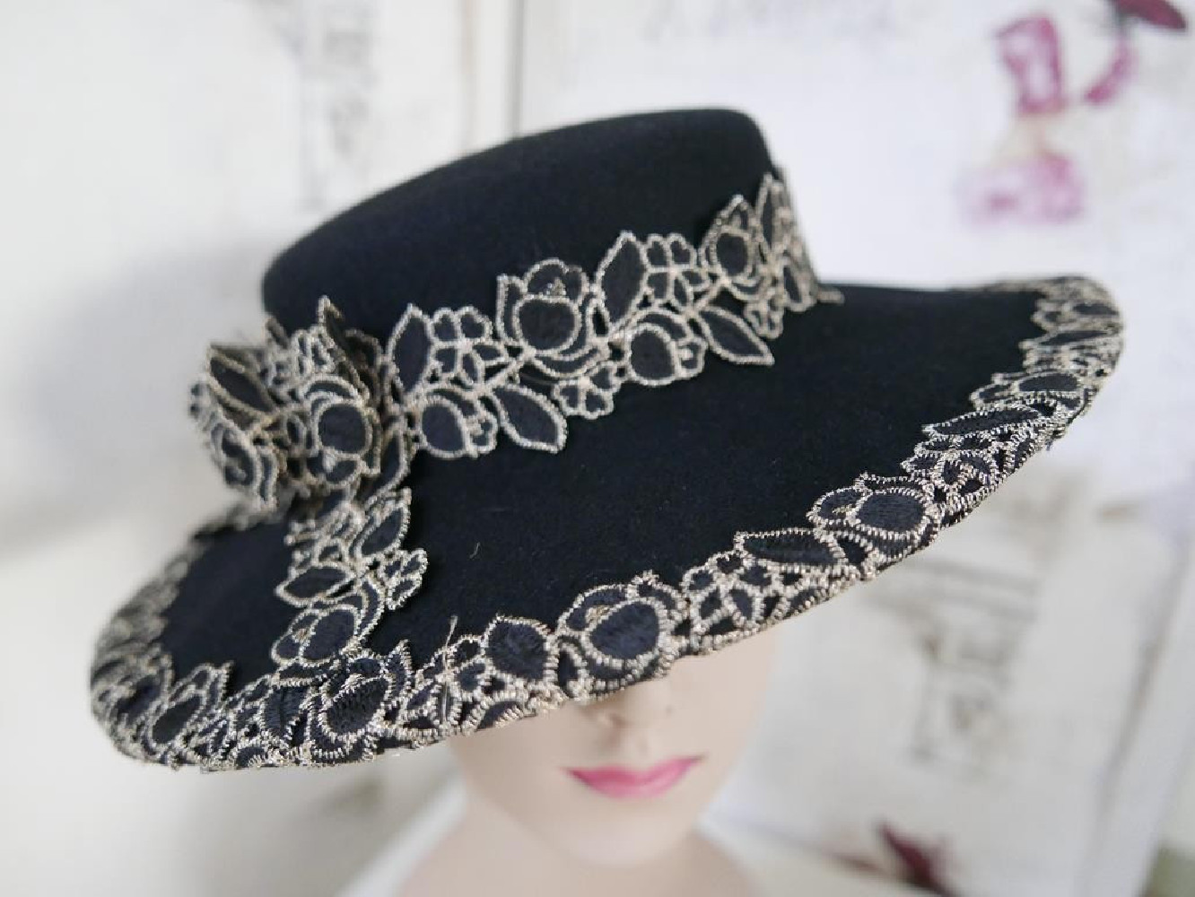 Selena czarny hiszpański kanotier, kapelusz filcowy r uniwersalny
