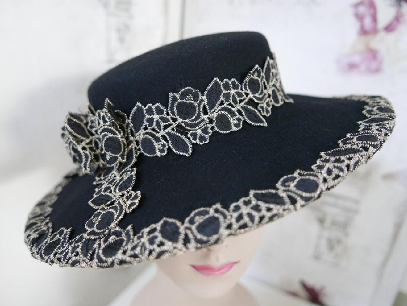 Selena czarny hiszpański kanotier, kapelusz filcowy r uniwersalny