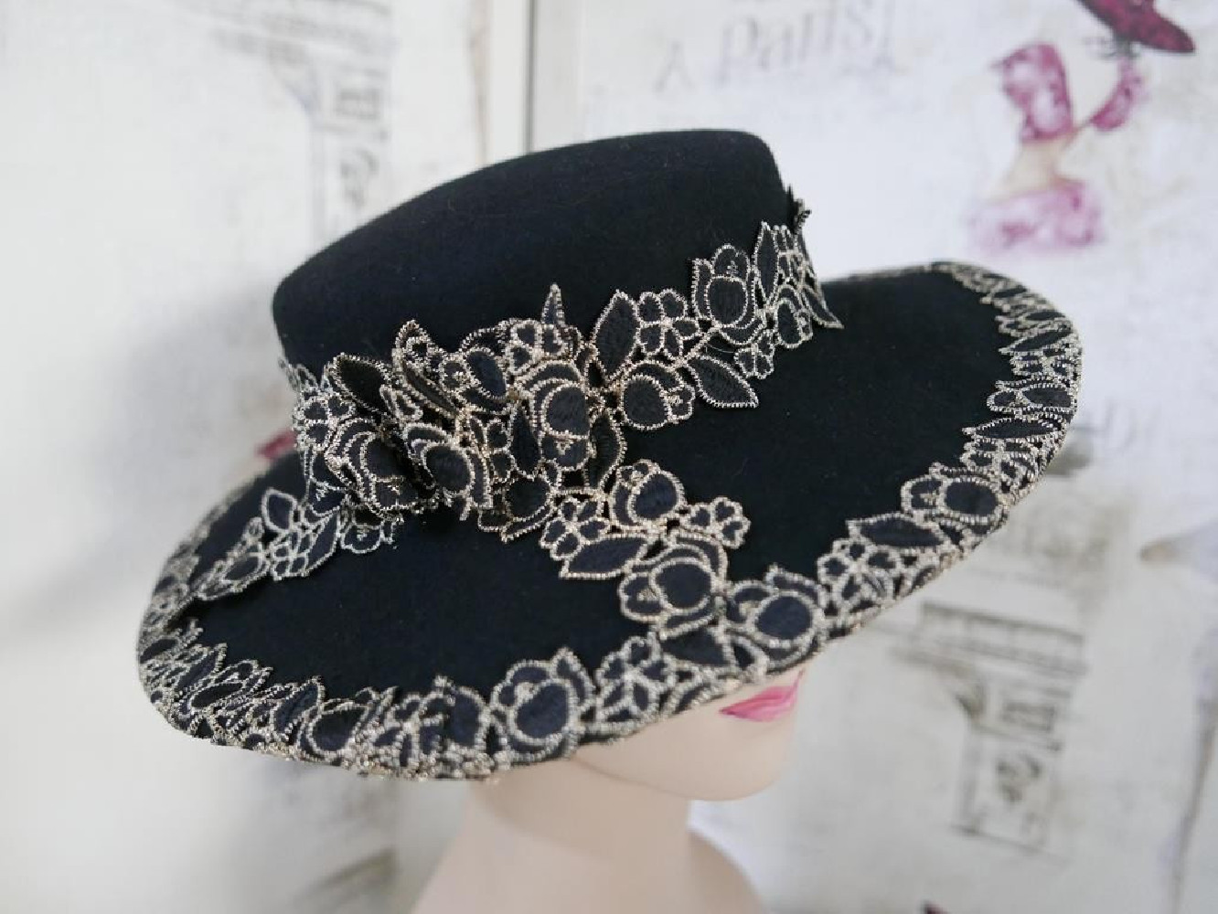 Selena czarny hiszpański kanotier, kapelusz filcowy r uniwersalny