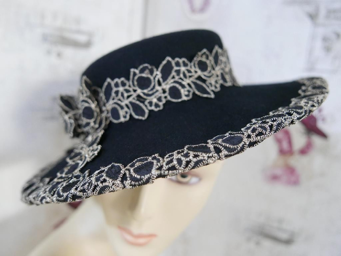 Selena czarny hiszpański kanotier, kapelusz filcowy r uniwersalny