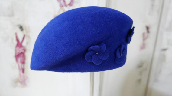 Filipa 3w1- beret, toczek kaszkiet szafirowy welur 54-57 cm