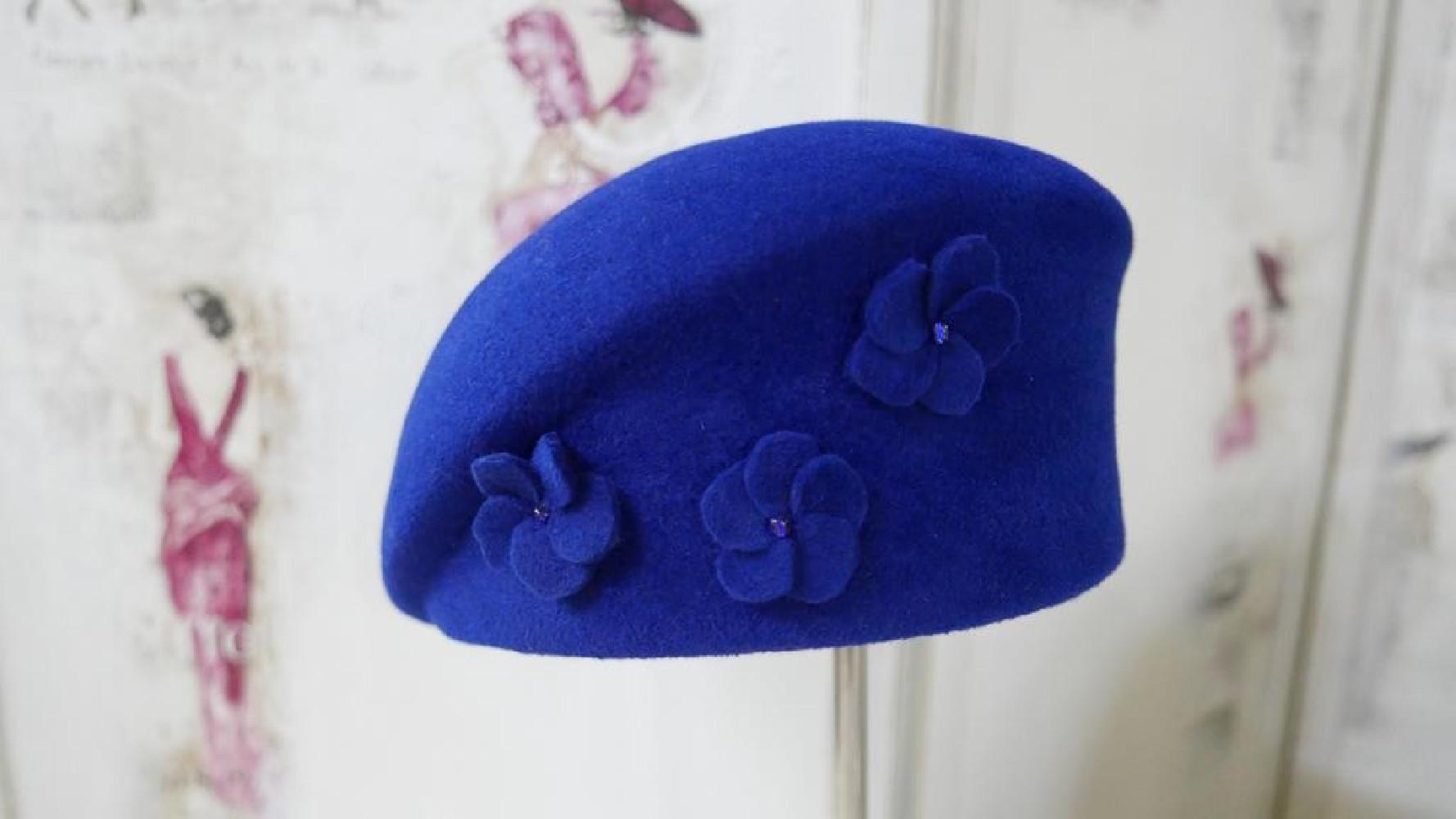 Filipa 3w1- beret, toczek kaszkiet szafirowy welur 54-57 cm